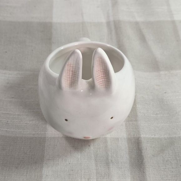 Small Ceramic Easter Bunny Rabbit Spring 6" White Pink Planter Creative Co-op - Picture 6 of 7